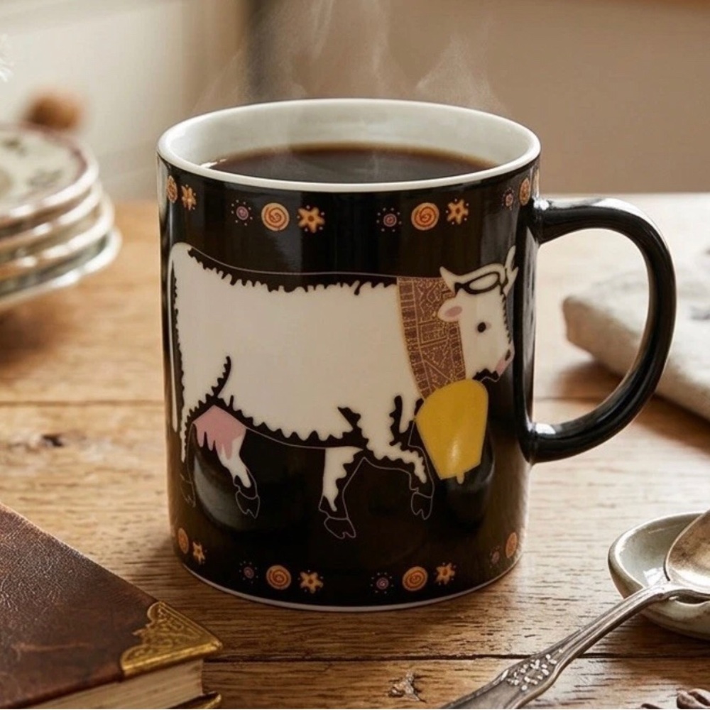 Set Of 2 Vintage Lüber C. Gnani Cow Mug Whimsical Folk Art Design